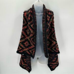 Southwestern Sweater Vest Soft Knit Women’s One Size Open Front Black Orange